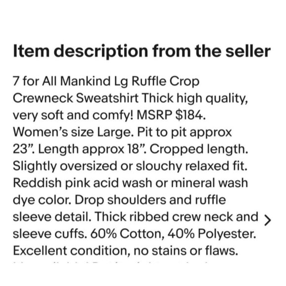 NEW! 7 For All Mankind Berry Cropped Ruffle Sleeve Sweatshirt Medium - Picture 13 of 14